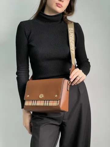 Burberry Leather Vintage Check Note Cross-Body Bag