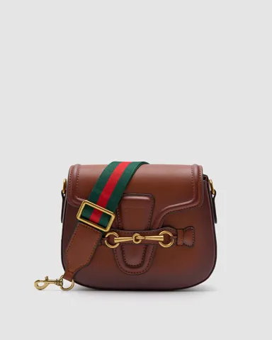 Gucci Lady Web Leather Shoulder Bag Brown