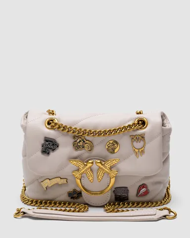 Pinko Grey Quilted Leather Love Mini Puff Pins