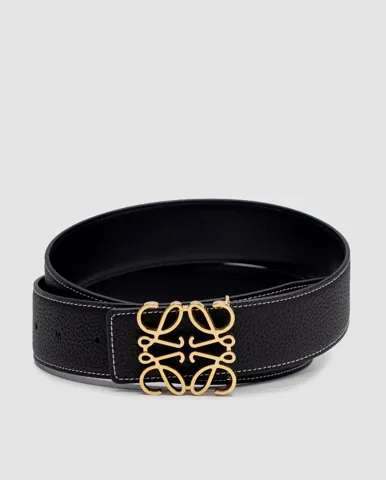 Loewe Anagram Belt in Pebble Grain Calfskin Black/Gold