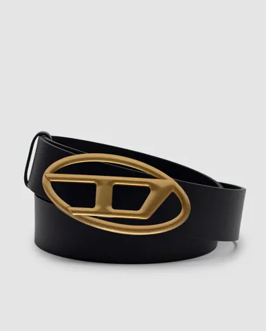 Diesel Slim Glittery Belt With Oval D Buckle Gold