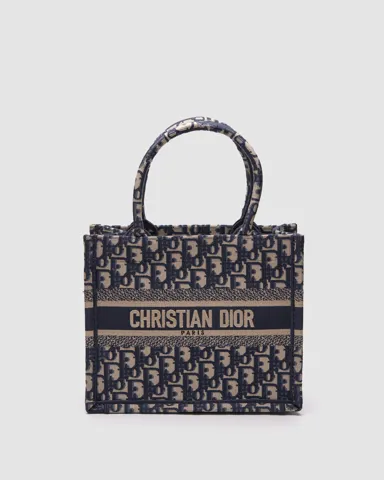 Dior Small Book Tote Ecru and Blue Dior Oblique Embroidery