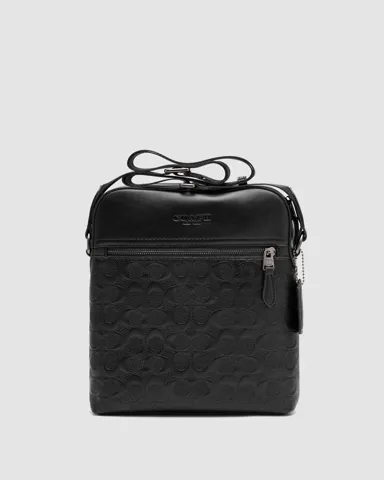 Coach Houston Relief Print Cow Leather Flight Bag Black