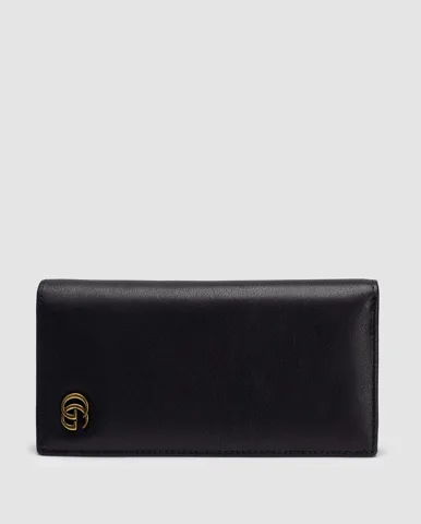 Gucci Marmont G Black Leather Bifold Long Wallet Purse