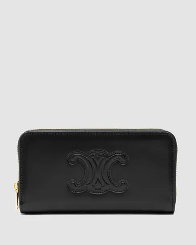 Celine Large Zipped Wallet Cuir Triomphe in Smooth Calfskin Black