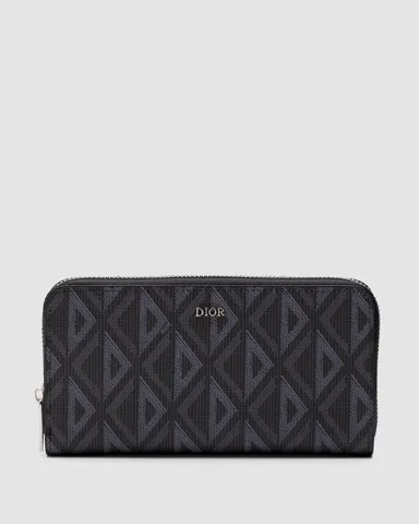 Christian Dior Zipped Long Wallet Grey Diamond Canvas