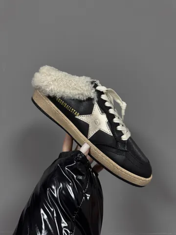 GOLDEN GOOSE | BALLSTAR BLACK LEATHER FUR premium
