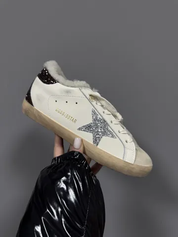 GOLDEN GOOSE | WHITE / SILVER / BROWN SPARKLES FUR premium