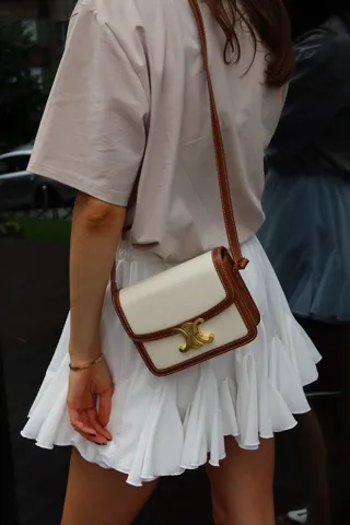 Celine Teen Triomphe Bag in Textile/Calfskin Tan [звичайна брендована коробка]