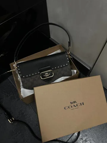 Coach Morgan Shoulder Bag Brown/Black With Rivets