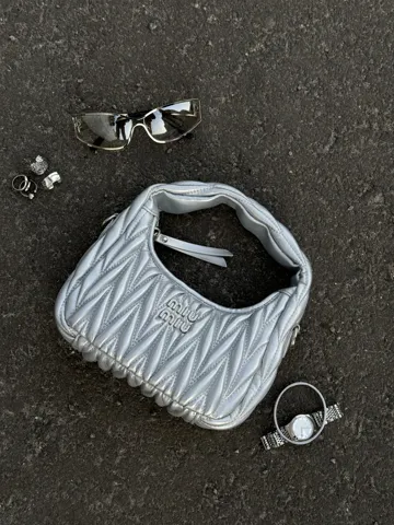 Miu Miu Wander Matelassé Nappa Leather Mini Hobo Bag Silver [оригінальна брендована коробка]