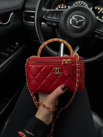 Chanel Classic Lambskin Pearl Crush Vanity Bag Red/Gold [магнітна коробка]