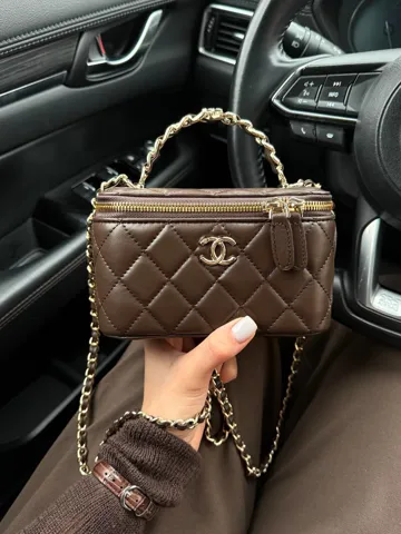 Chanel Classic Brown/Gold Lambskin Pearl Crush Vanity Bag Магнітна Коробка