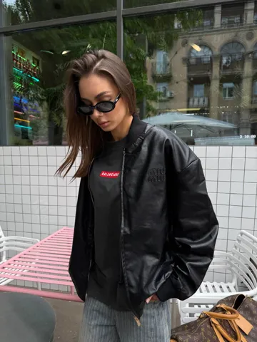 Miu Miu Leather Bomber Jacket Black