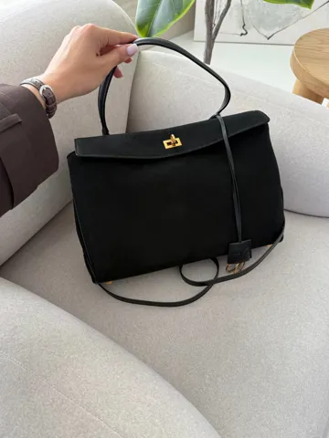 Balenciaga Rodeo Large Suede Black/Gold Hardware