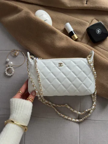 Chanel Mini Boston Chain Shoulder Bag White/Gold