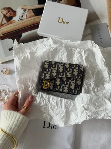 Dior Saddle Bloom Card Holder Blue Denim