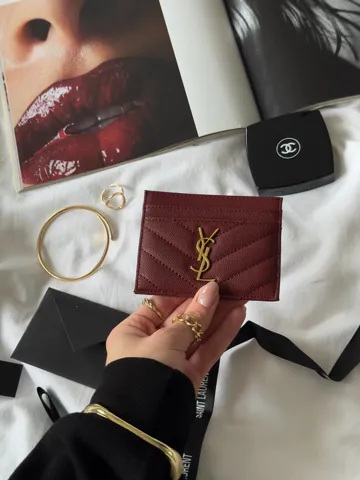Saint Laurent Cassandre Matelasse Card Case Burgundy/Gold
