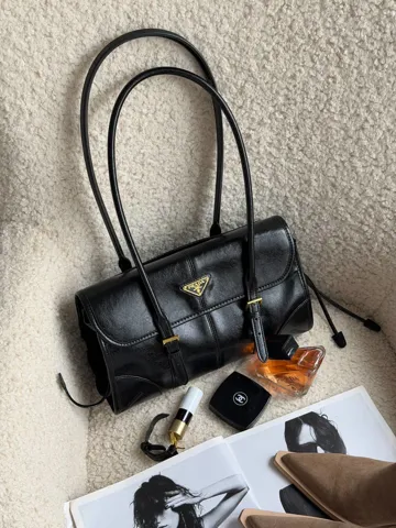Prada Medium Leather Shoulder Bag Black