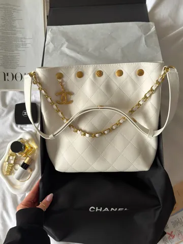 Chanel Small CC Quilted Shopping Bag Milk/Gold