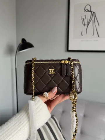Chanel Classic Lambskin Pearl Crush Vanity Bag Brown/Gold [оригінальна магнітна коробка]