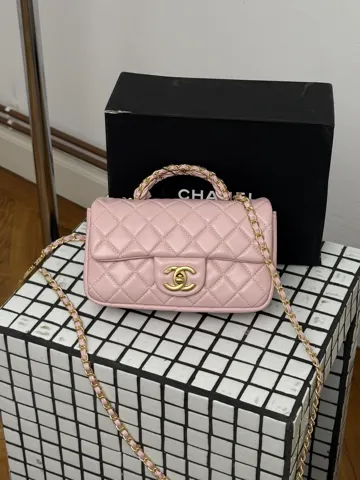 Chanel Mini Rectangular Flap Bag with Top Handle Pink