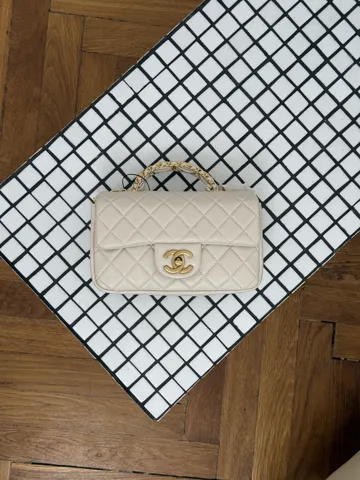Chanel Mini Rectangular Flap Bag with Top Handle Cream