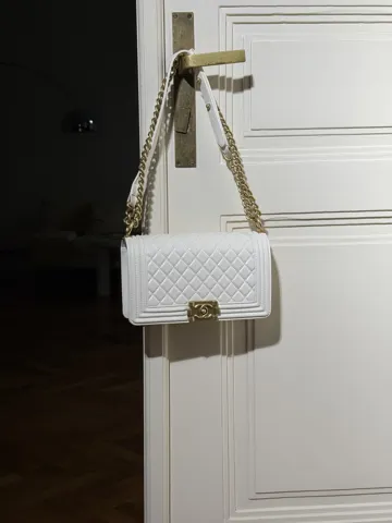 Chanel Medium Boy White/Gold Caviar RHW