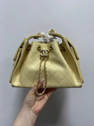 Chanel 25 Micro Handbag in Grained Calfskin in Yellow/Gold