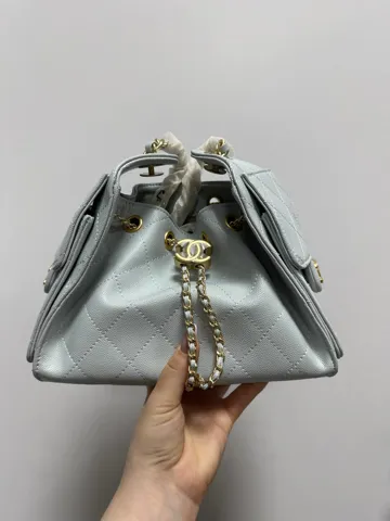 Chanel 25 Micro Handbag in Grained Calfskin in Light Blue/Gold