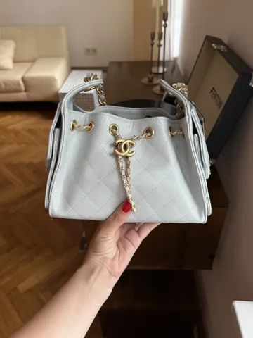 Chanel 25 Micro Handbag in Grained Calfskin in Light Blue/Gold